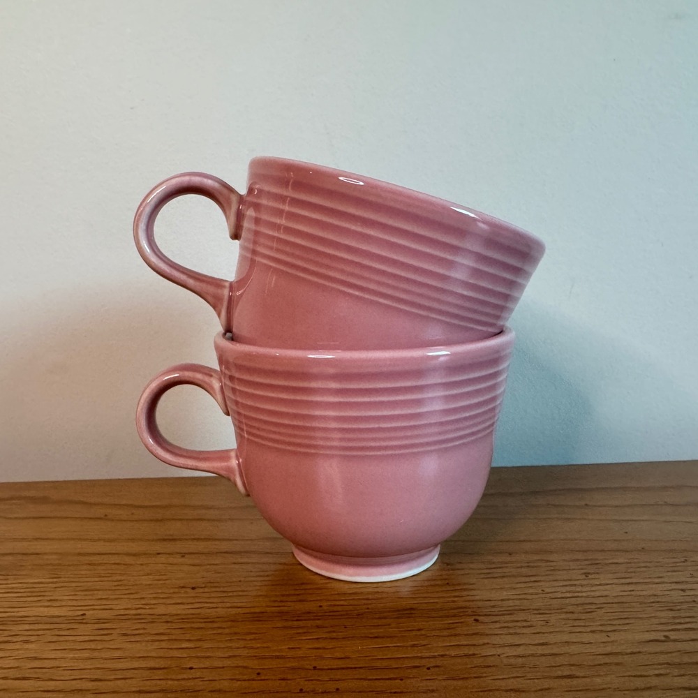 Vintage Fiesta 1951-1959 Coffee Mug Tea Cup Rose Pink Set of 2 Vintage Drinkware